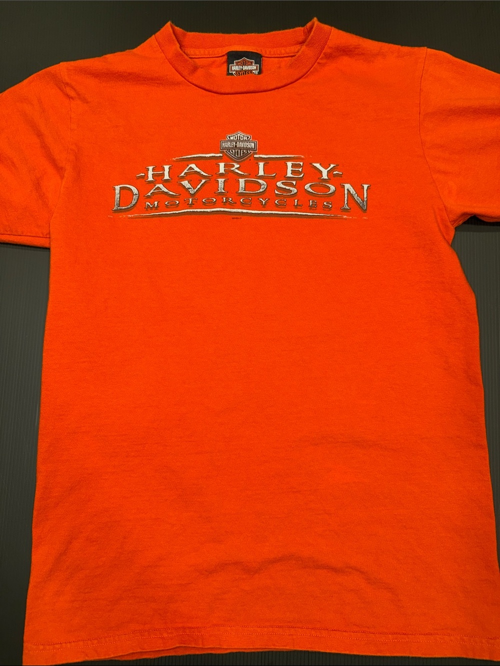 Harley-Davidson Orange Crew Neck Tee with Silver Logo
